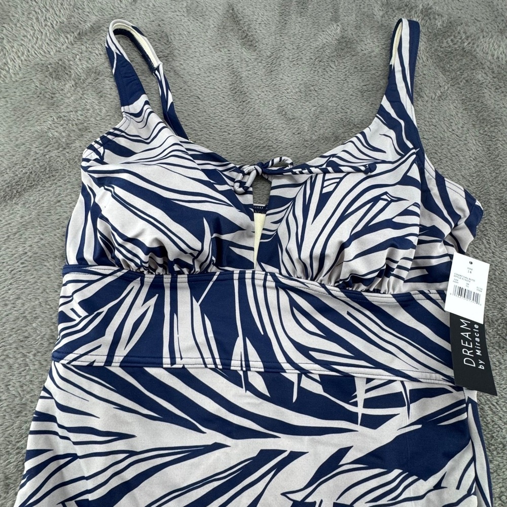 Dream by Miracle One Piece Swimsuit Women 10 Blue White NEW Palm Leaf 674229 - Picture 4 of 7